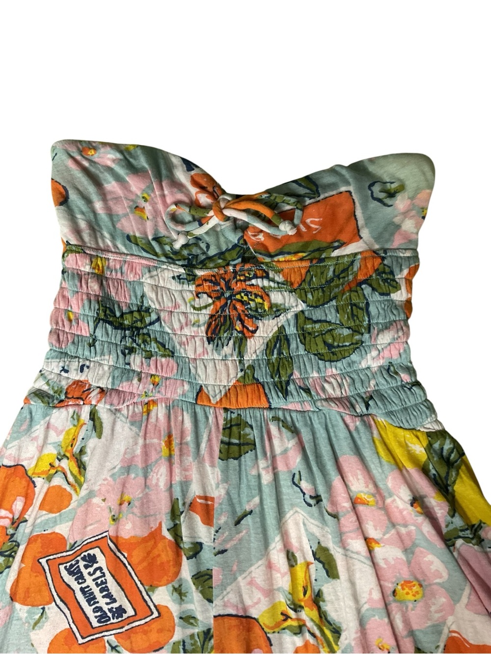 Boho Strapless Harem Jumpsuit Romper Fruit Print Smocked Palazzo One Size Est. S - Picture 4 of 6